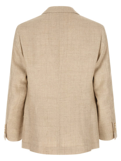 Beige Silk Two-Piece Suit