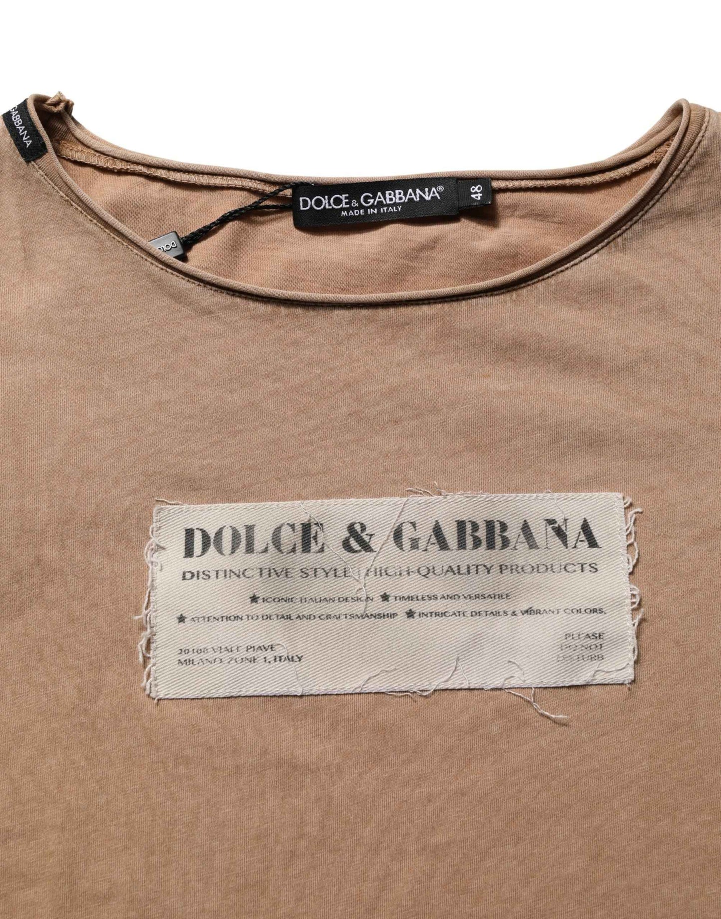 Brown Cotton Logo Patch Round Neck T-shirt