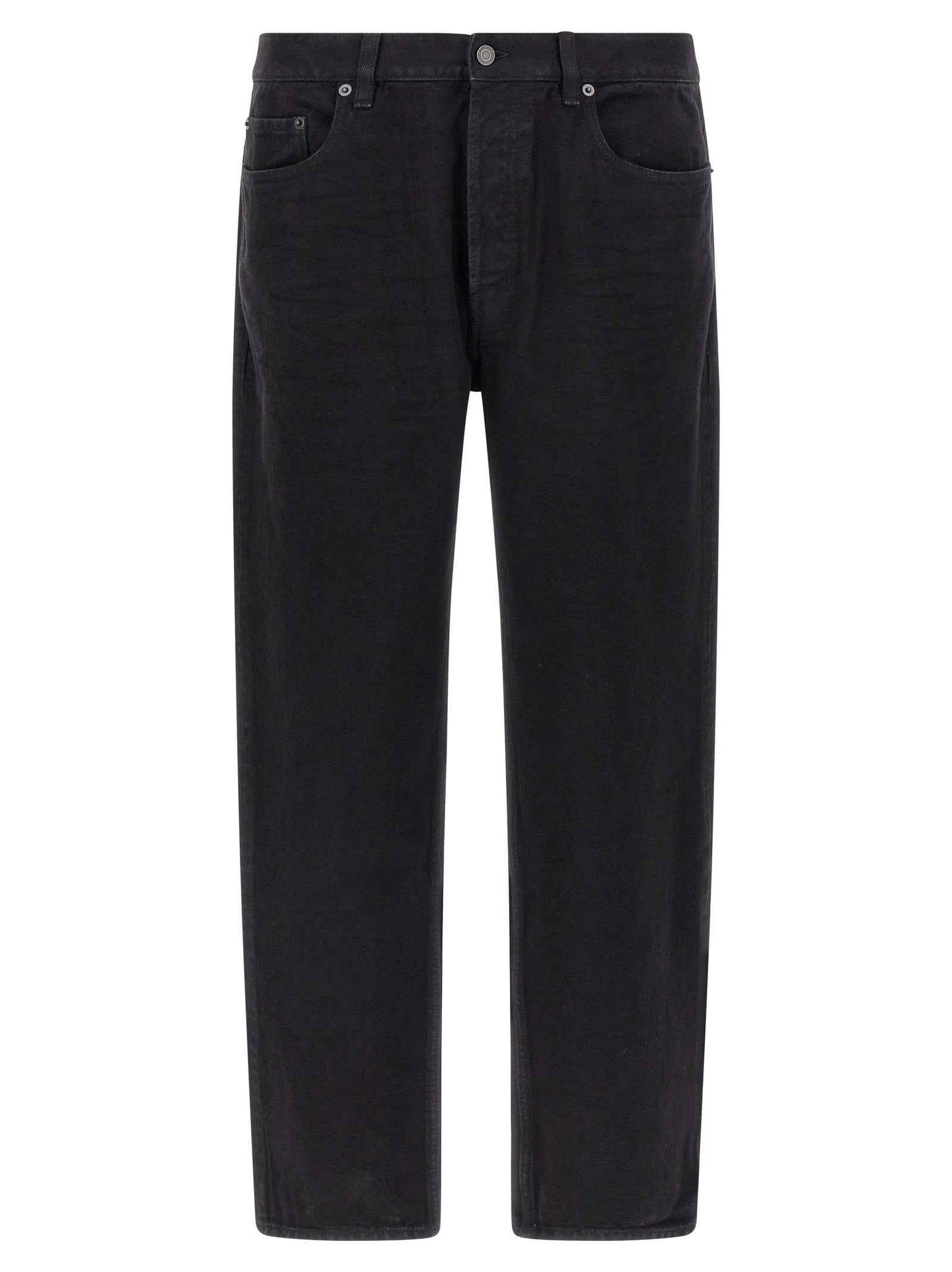Black Cotton Straight-Leg Jeans