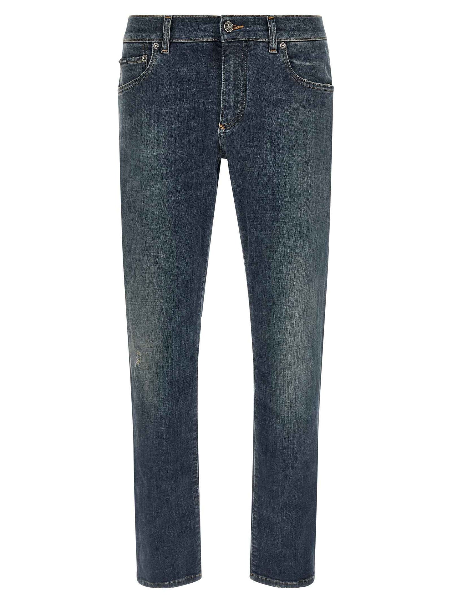 Blue Cotton Straight-Leg Jeans