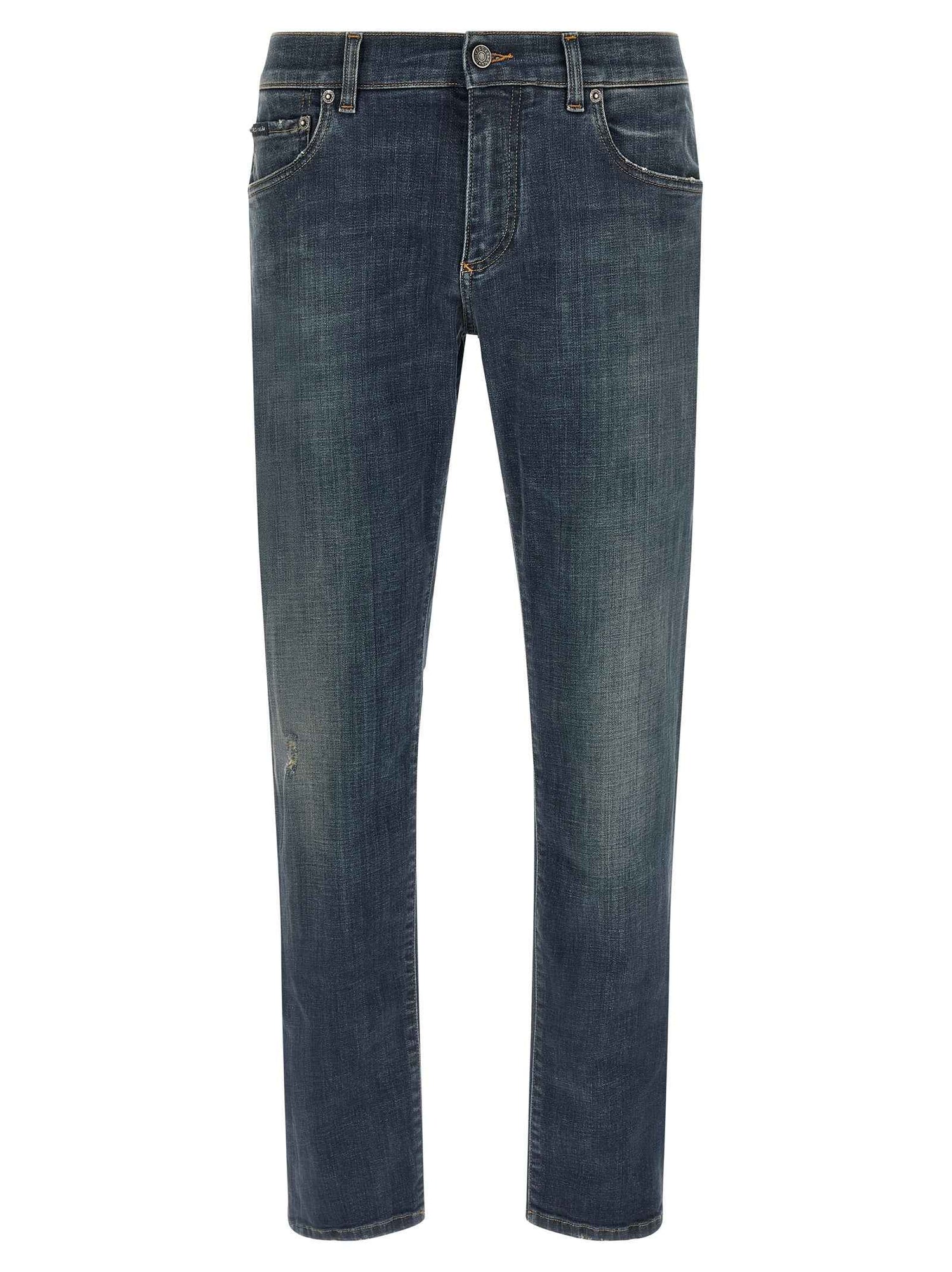 Blue Cotton Straight-Leg Jeans