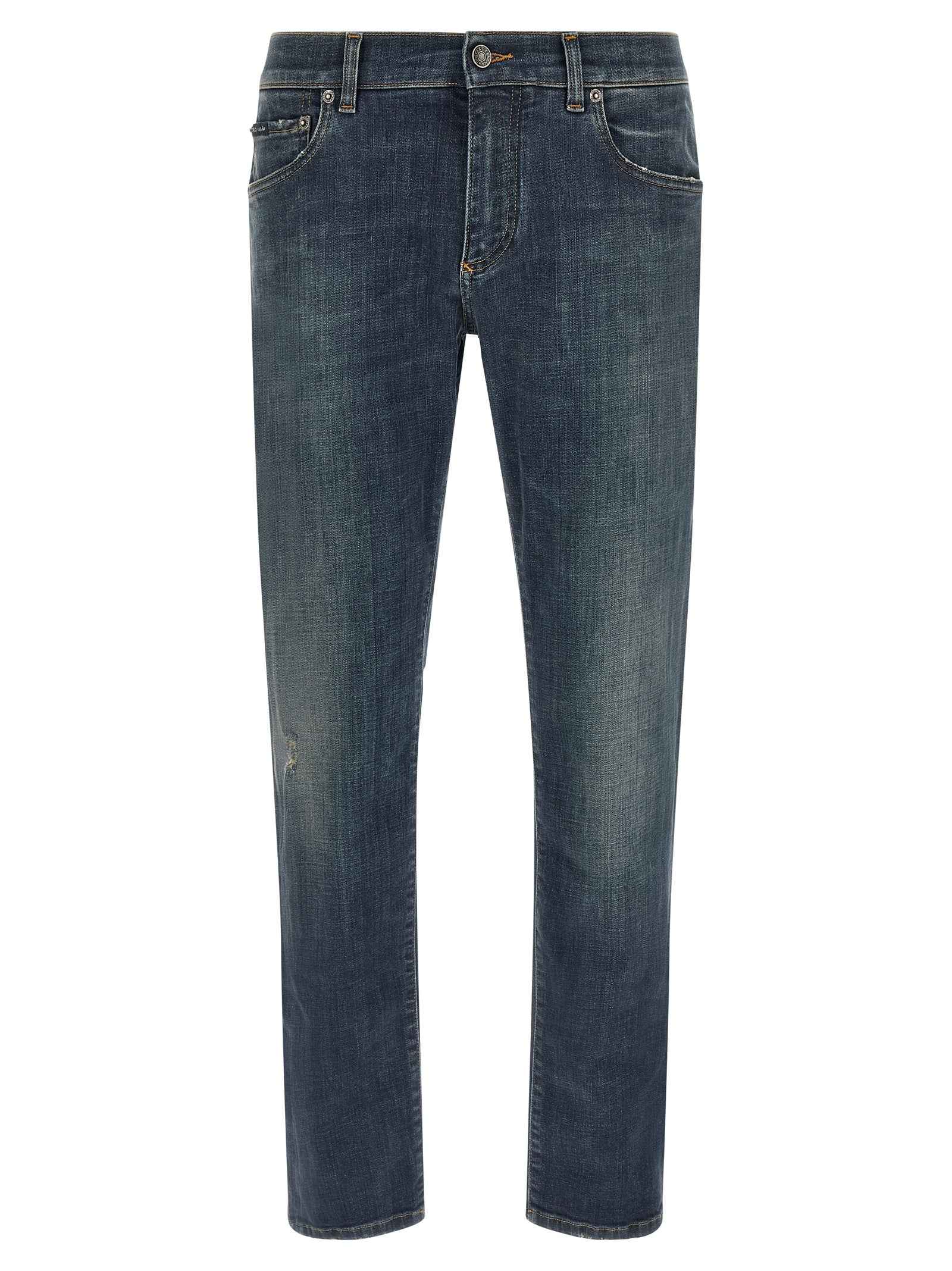 Blue Cotton Straight-Leg Jeans
