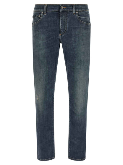 Blue Cotton Straight-Leg Jeans