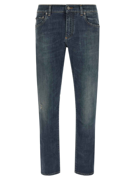Blue Cotton Straight-Leg Jeans
