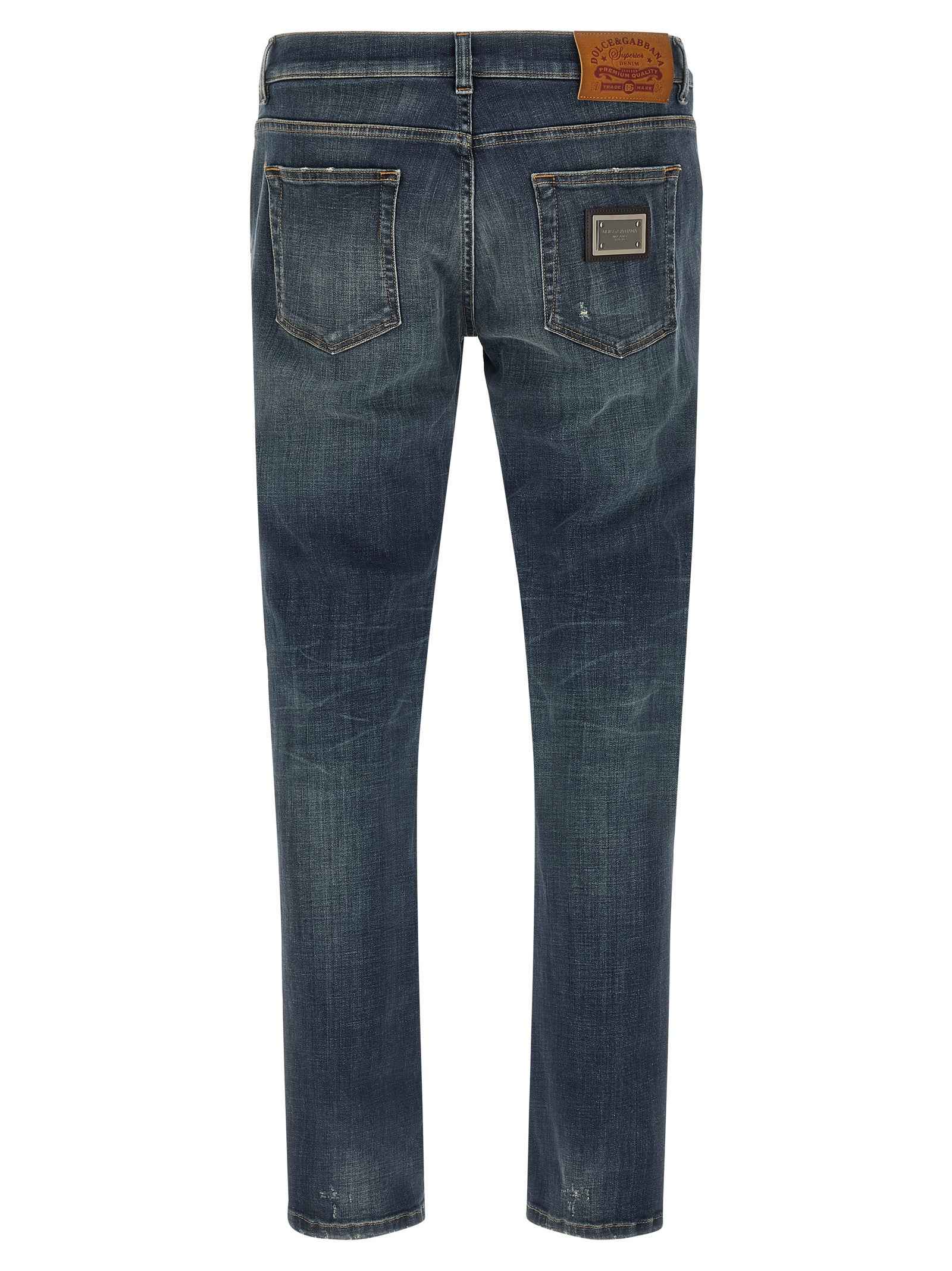 Blue Cotton Straight-Leg Jeans