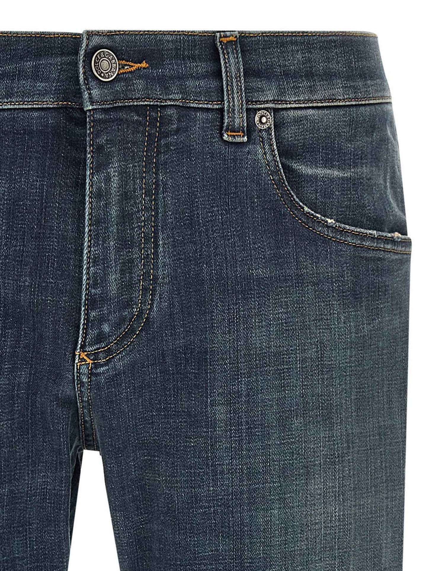 Blue Cotton Straight-Leg Jeans