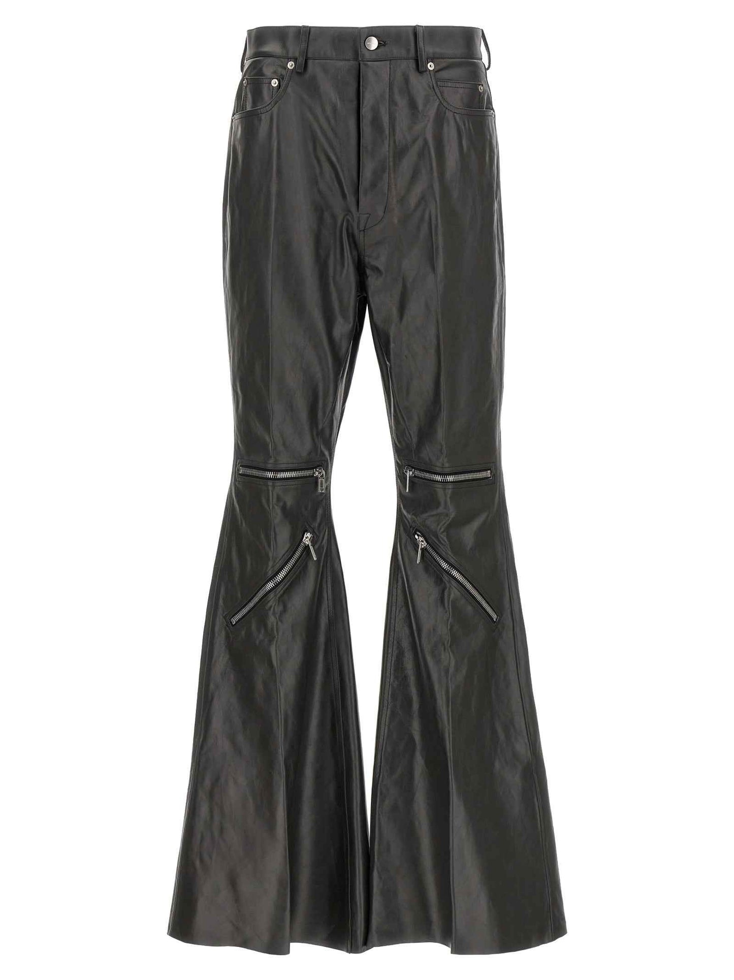 Black Calfskin Flared Pants