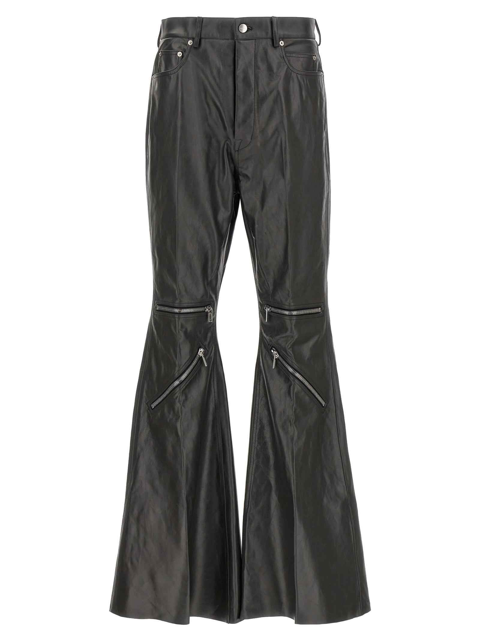 Black Calfskin Flared Pants