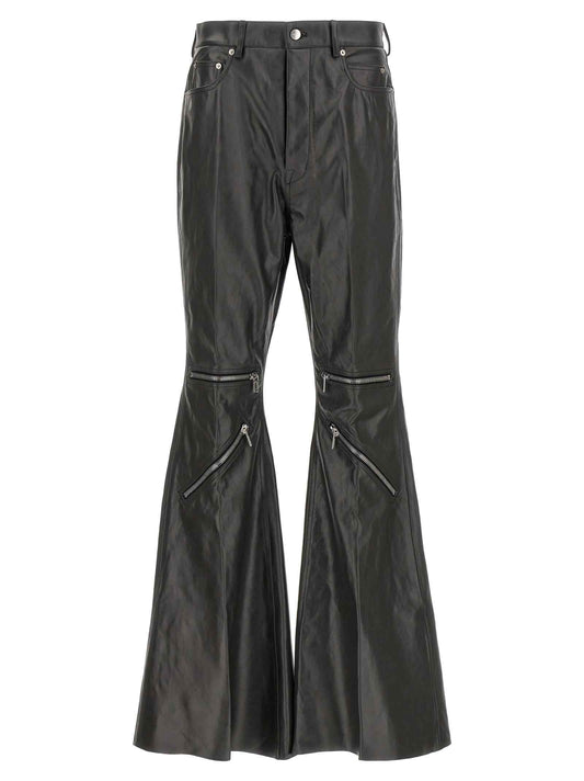 Black Calfskin Flared Pants