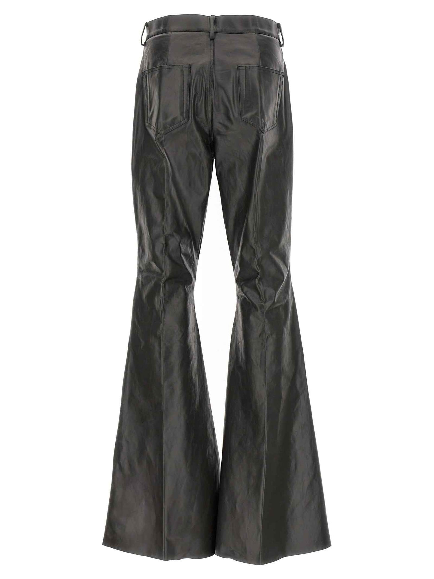 Black Calfskin Flared Pants