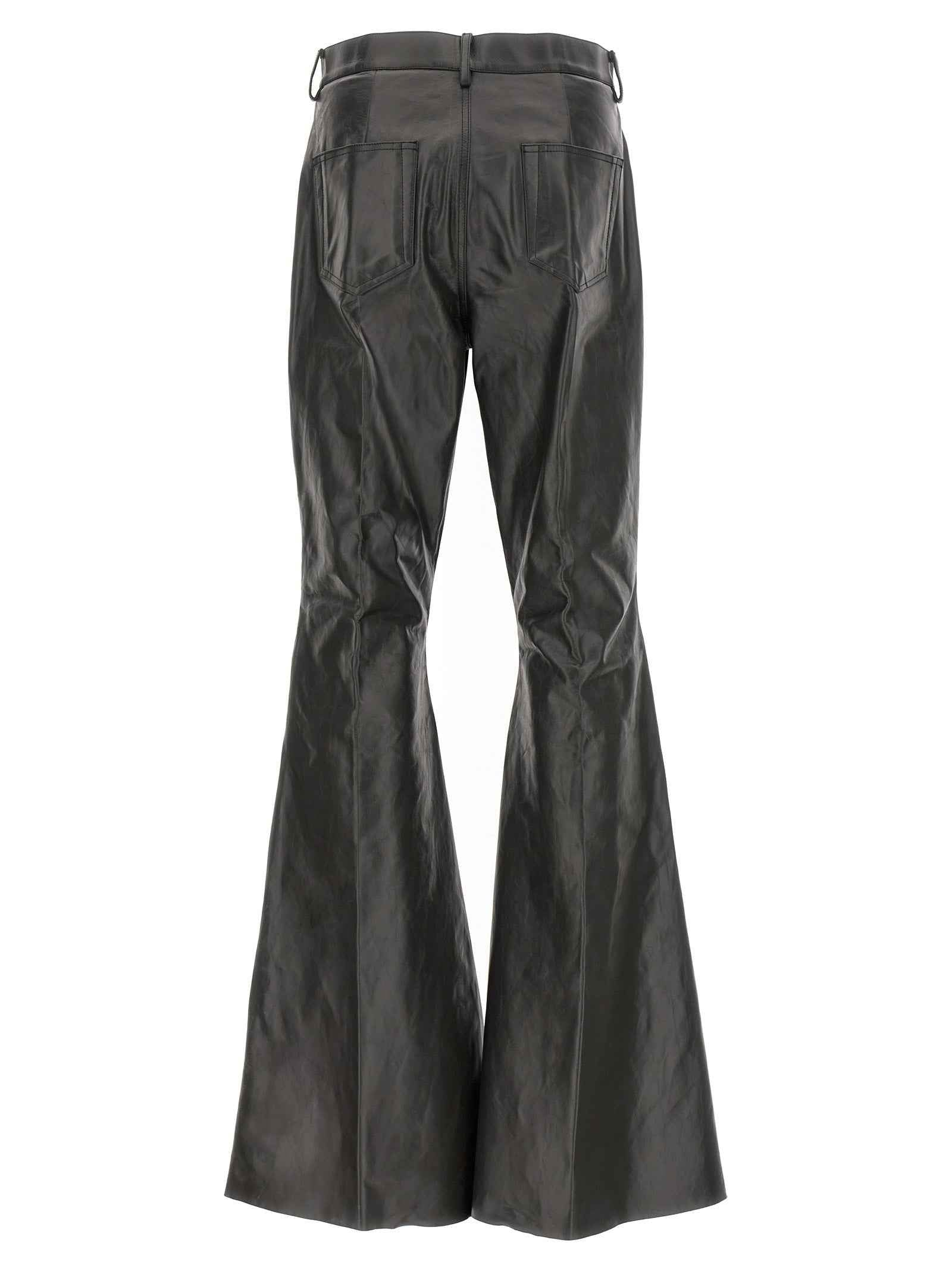 Black Calfskin Flared Pants