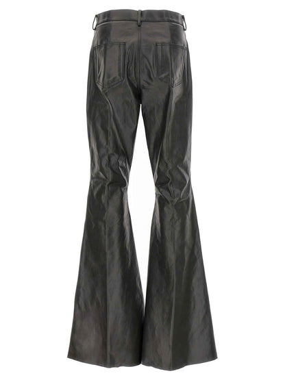 Black Calfskin Flared Pants