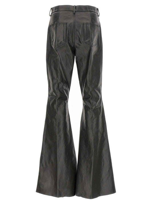 Black Calfskin Flared Pants