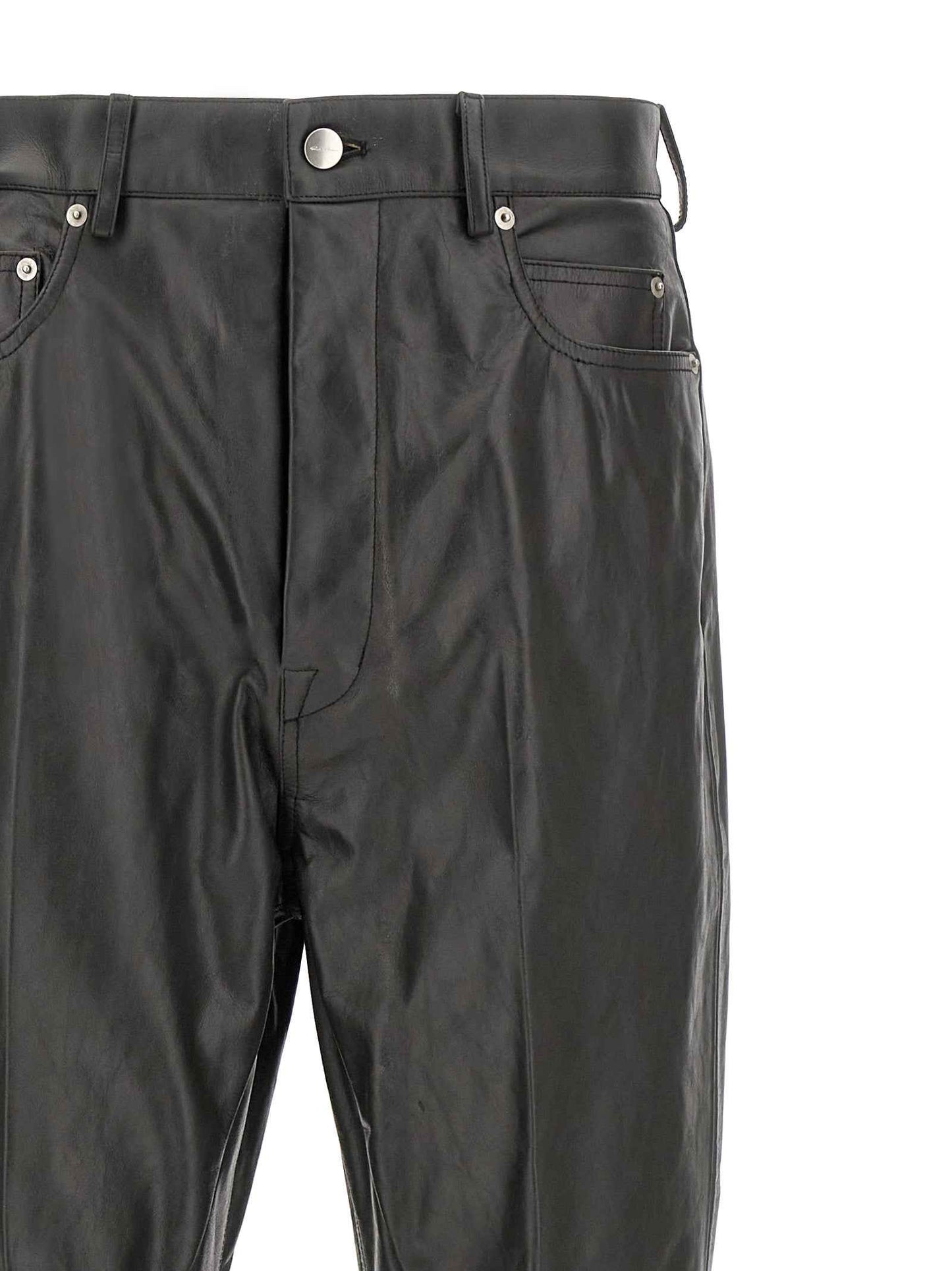 Black Calfskin Flared Pants