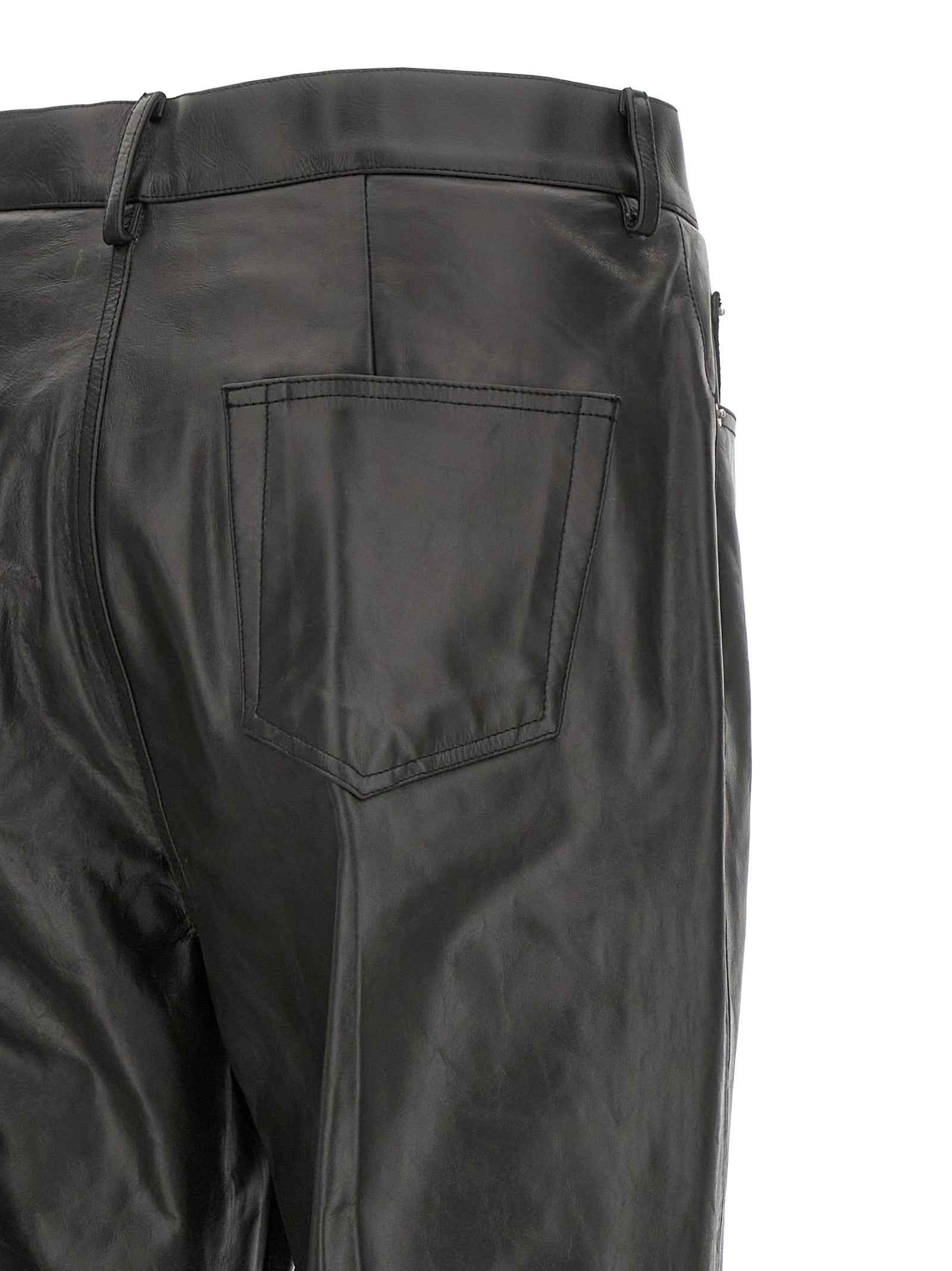 Black Calfskin Flared Pants