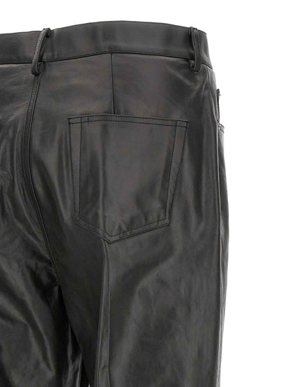 Black Calfskin Flared Pants