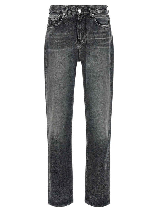 Gray Cotton Straight-Leg Jeans