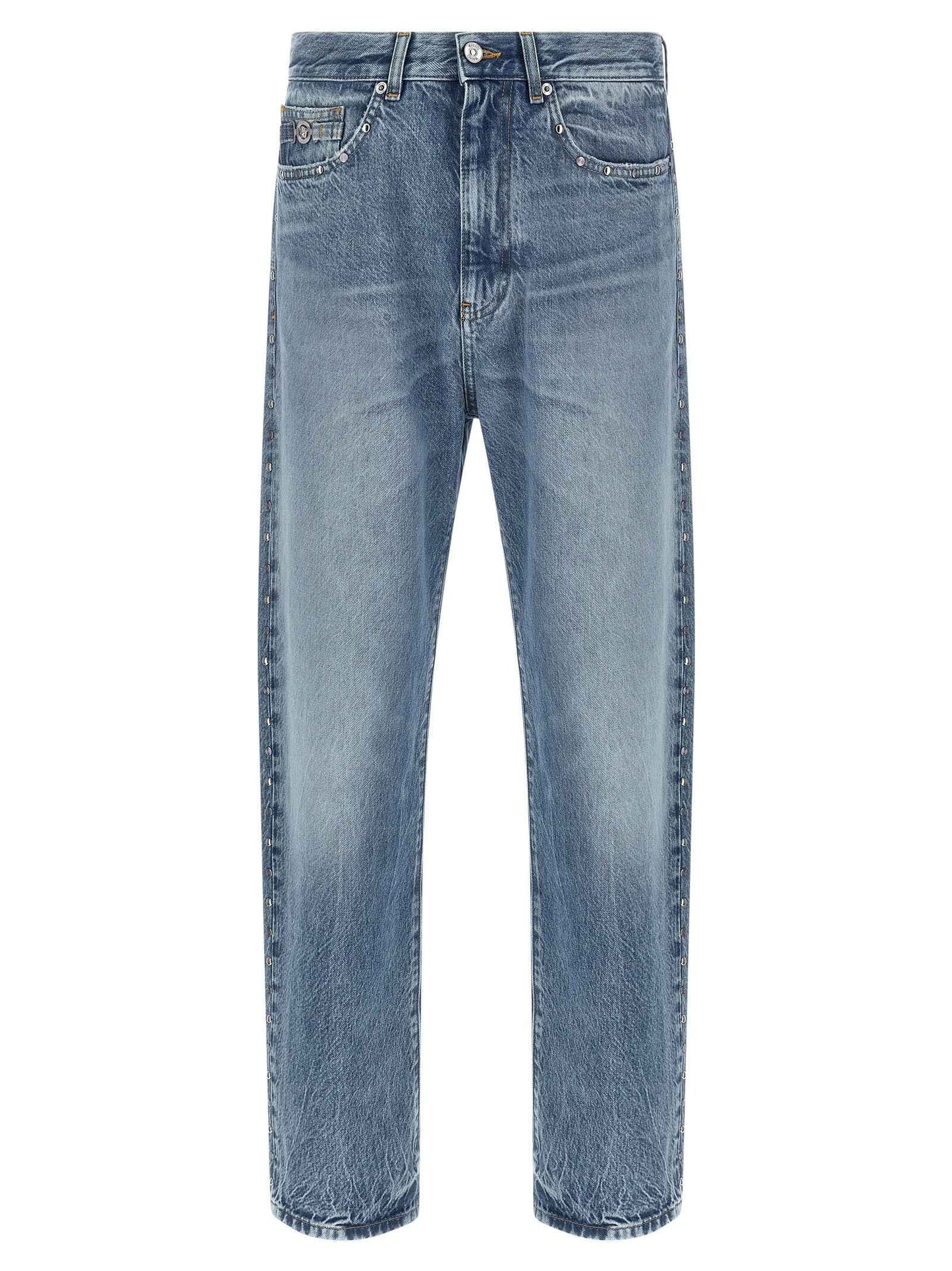 Blue Cotton Straight-Leg Jeans