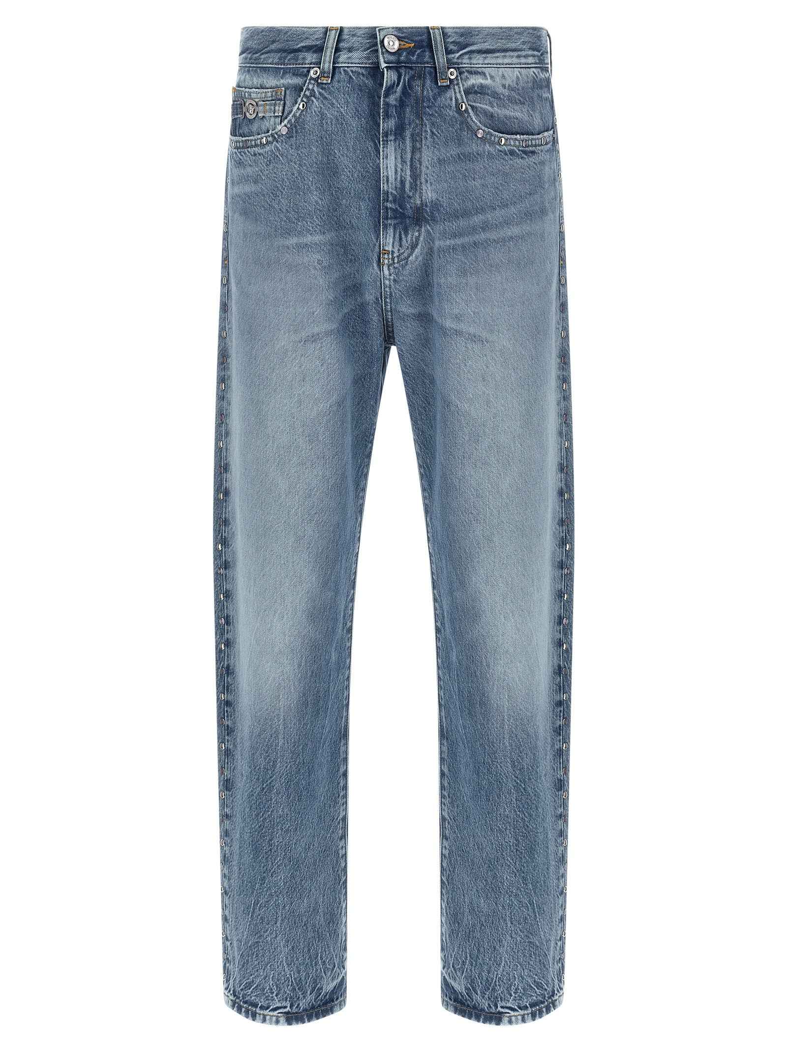 Blue Cotton Straight-Leg Jeans