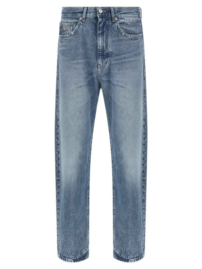 Blue Cotton Straight-Leg Jeans