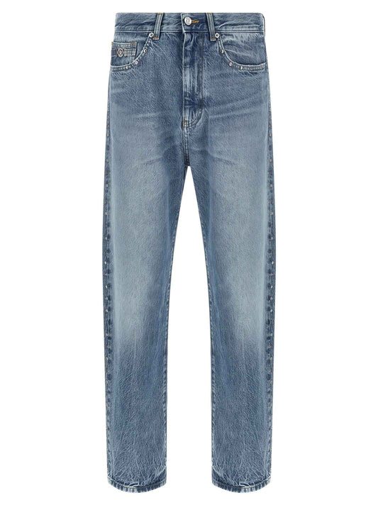 Blue Cotton Straight-Leg Jeans