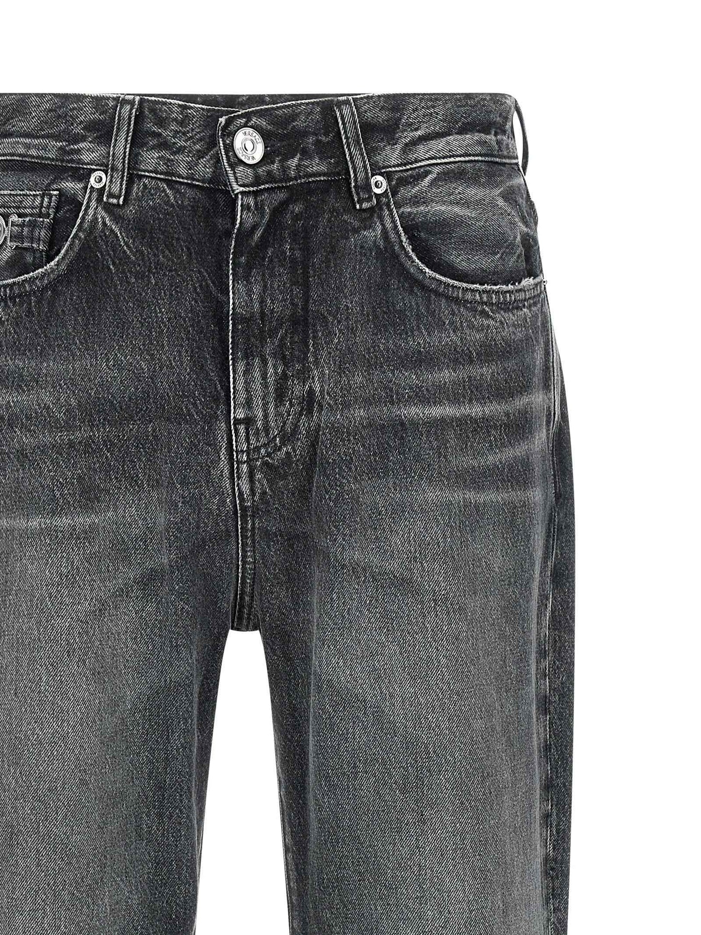 Gray Cotton Straight-Leg Jeans