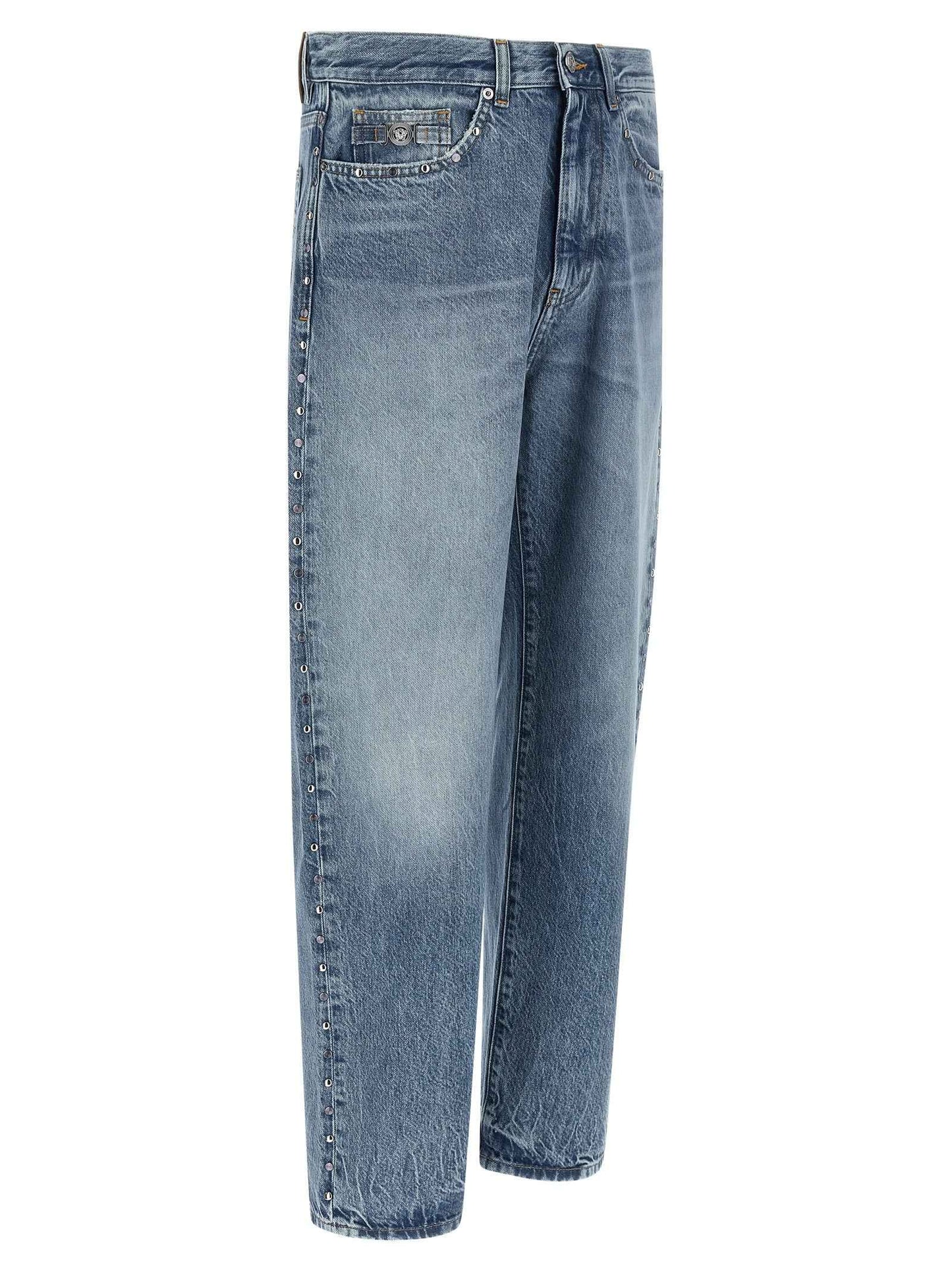 Blue Cotton Straight-Leg Jeans