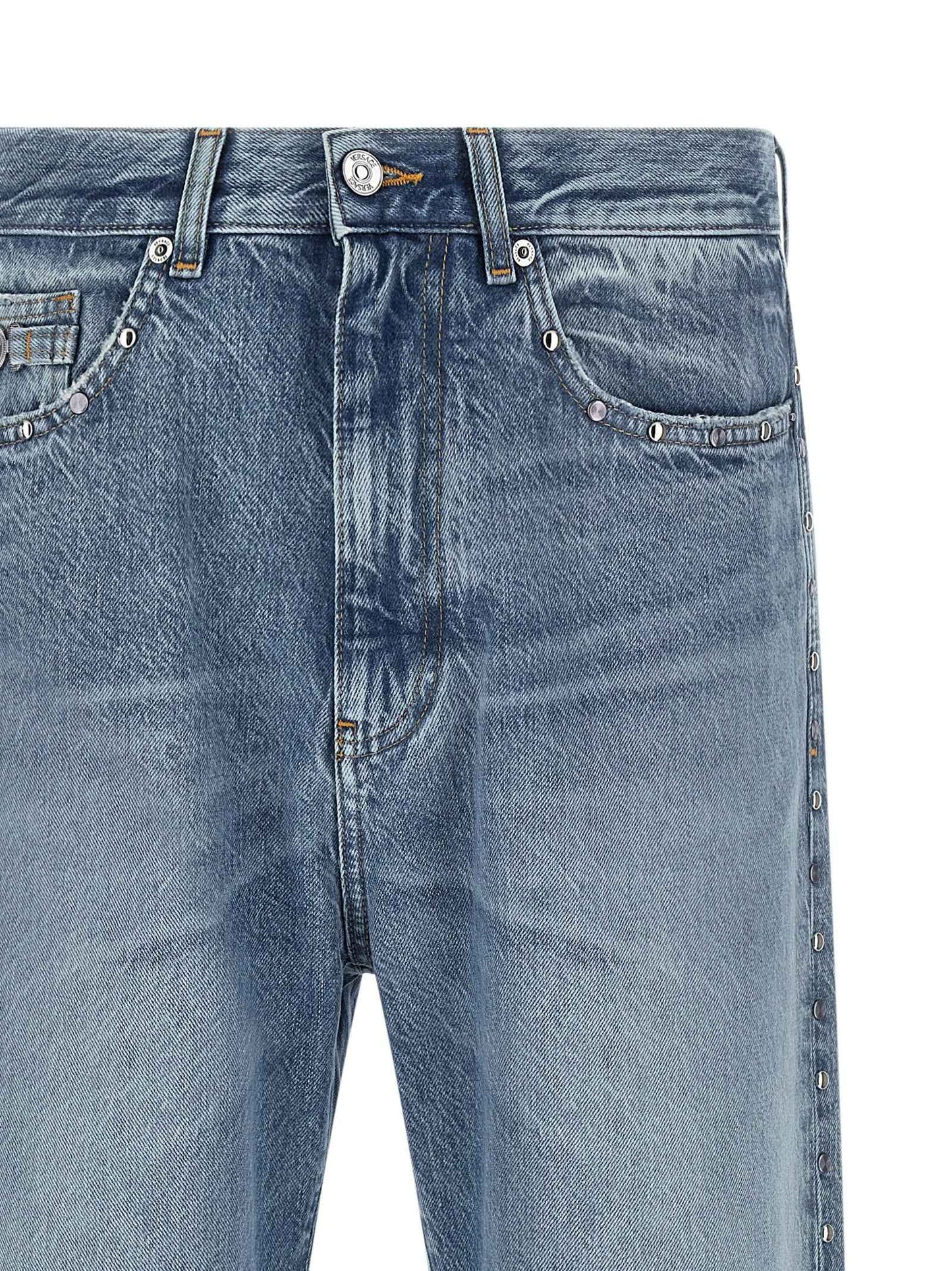 Blue Cotton Straight-Leg Jeans