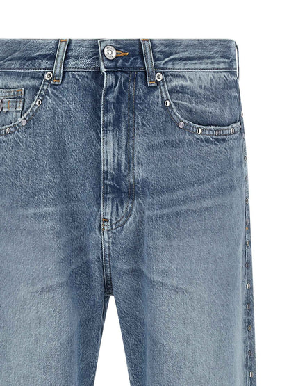 Blue Cotton Straight-Leg Jeans