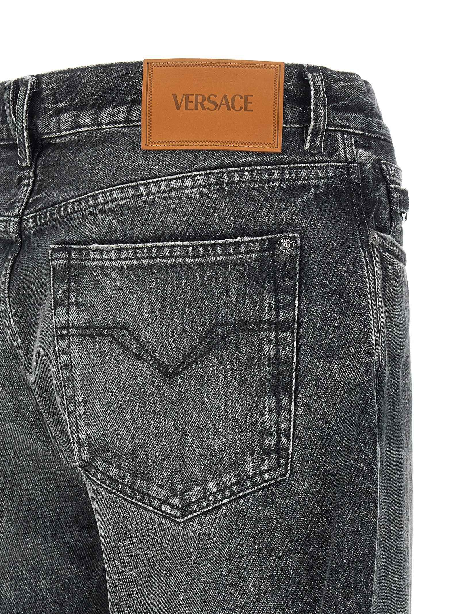 Gray Cotton Straight-Leg Jeans