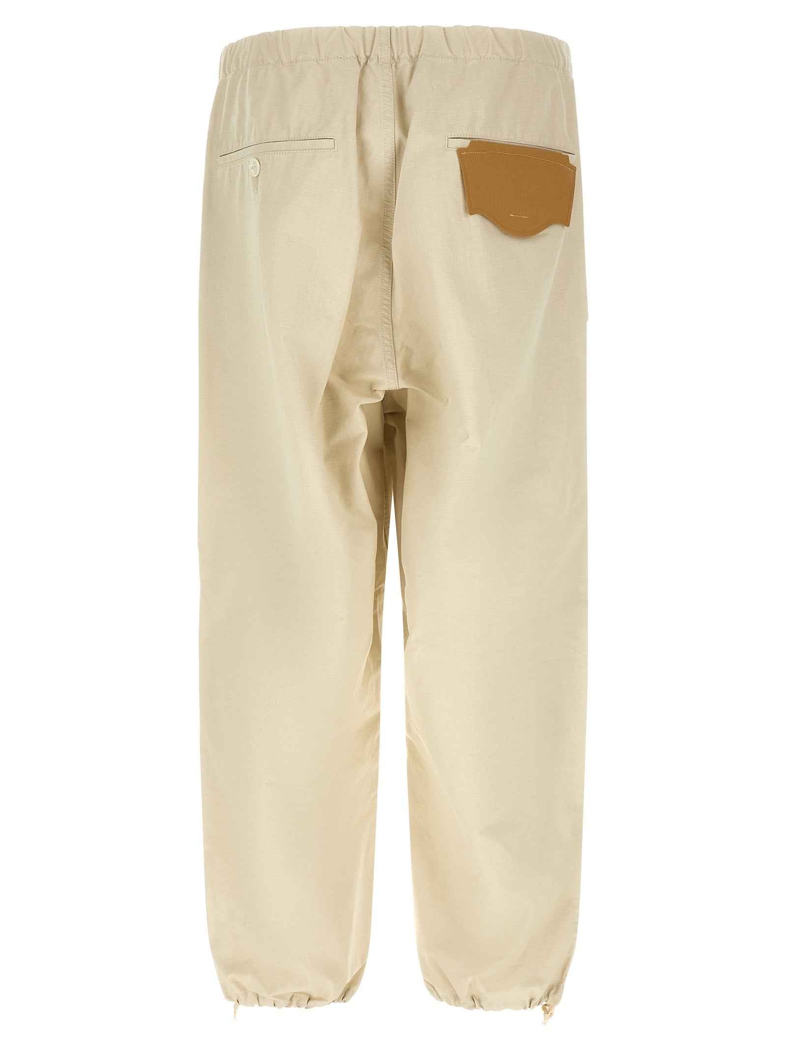 Beige Cotton Athletic Pants