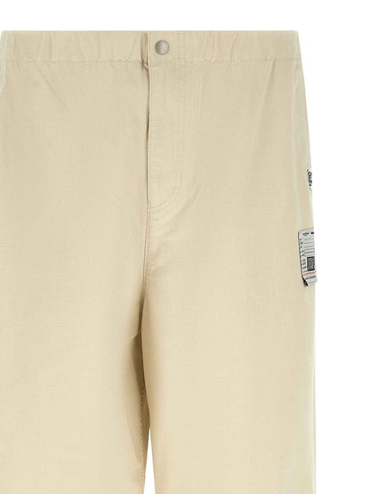Beige Cotton Athletic Pants