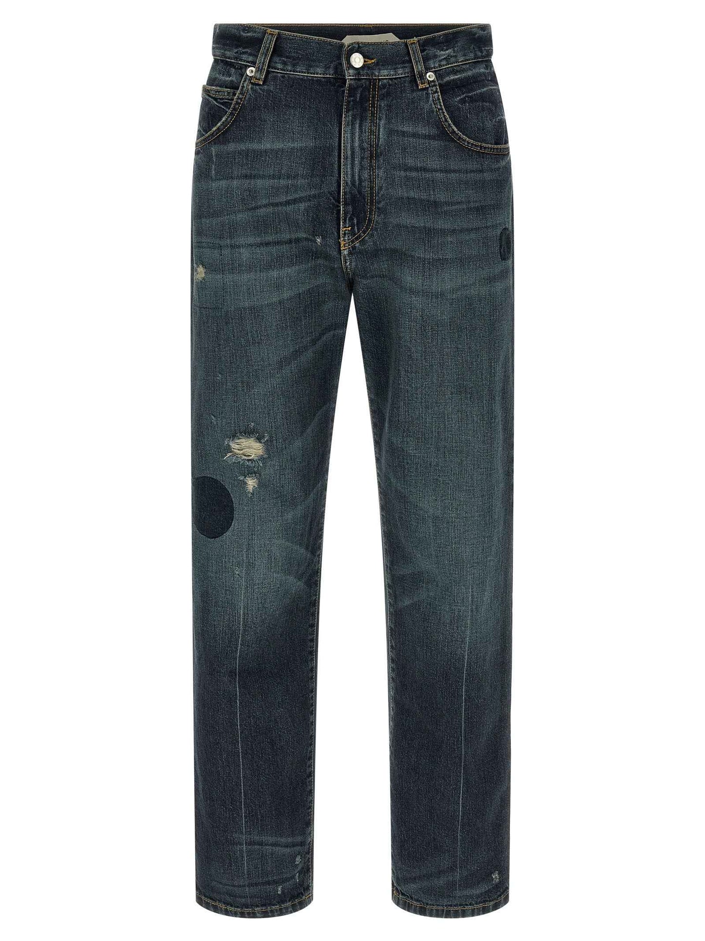 Blue Cotton Straight-Leg Jeans