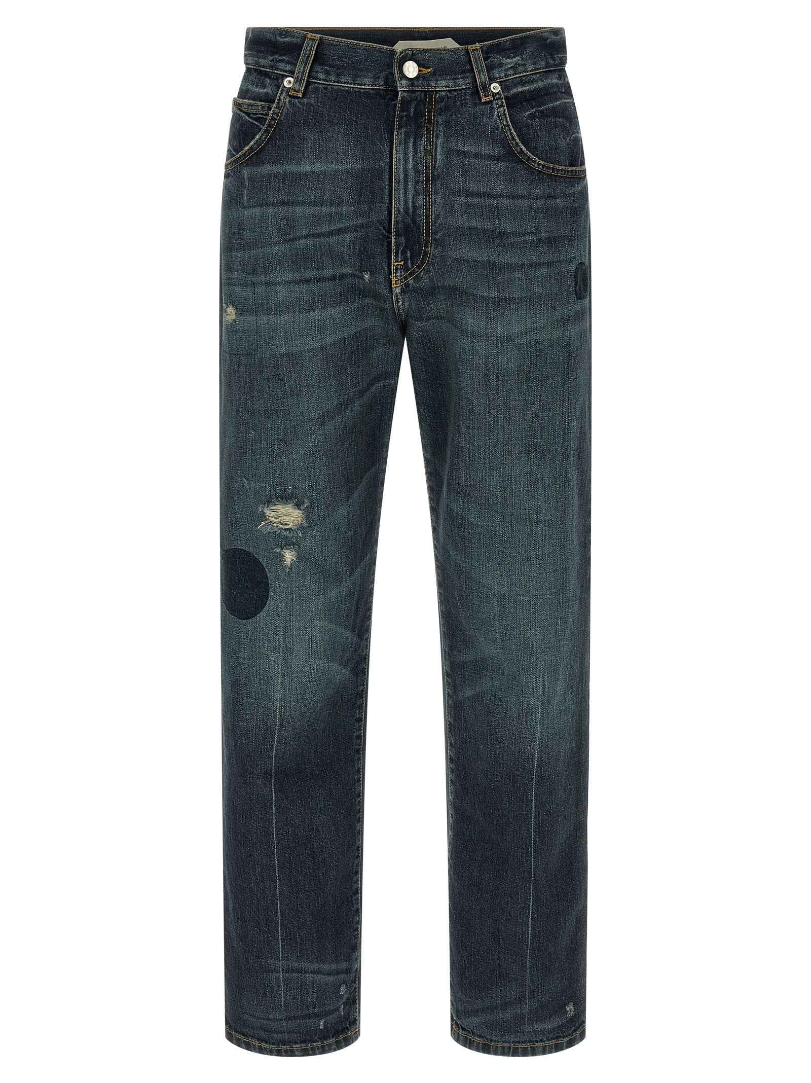 Blue Cotton Straight-Leg Jeans