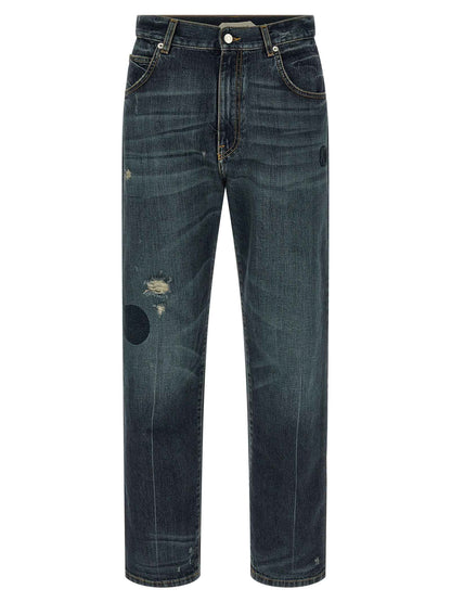 Blue Cotton Straight-Leg Jeans