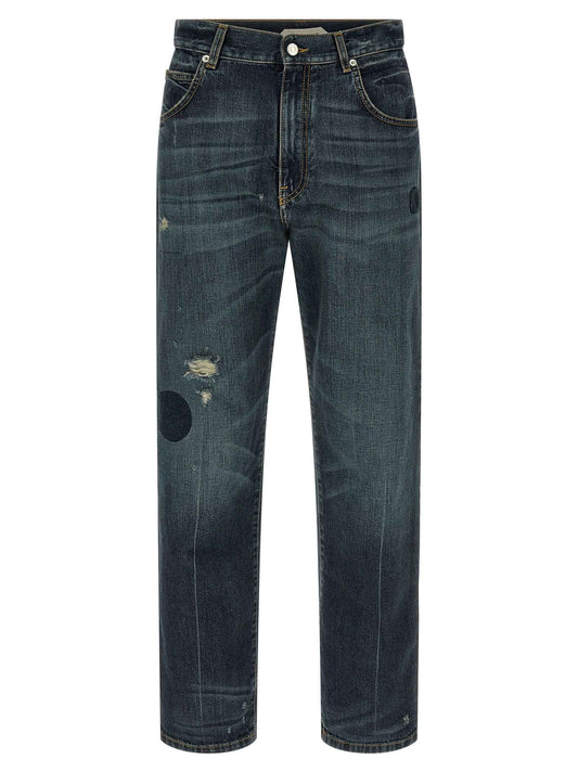 Blue Cotton Straight-Leg Jeans