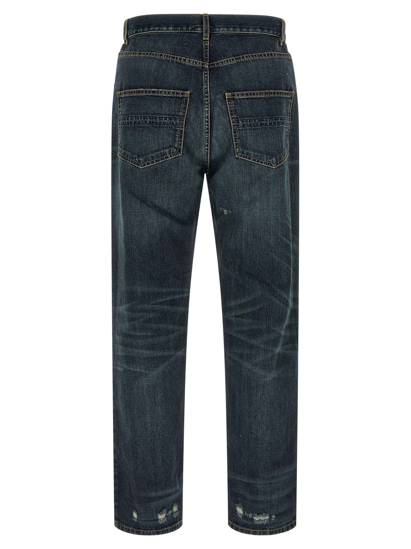 Blue Cotton Straight-Leg Jeans