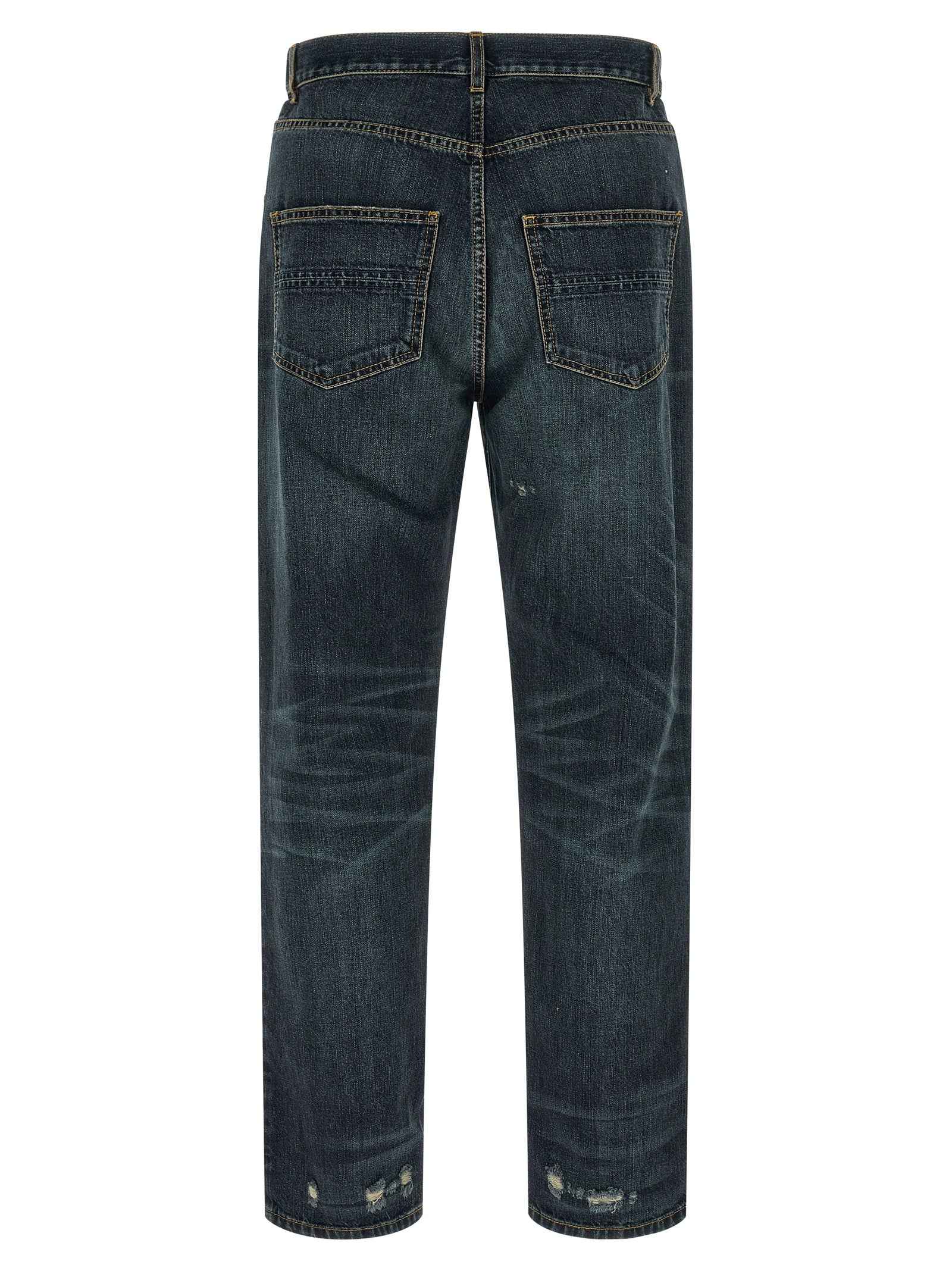 Blue Cotton Straight-Leg Jeans