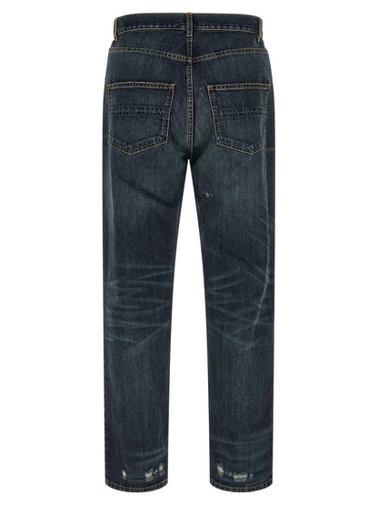 Blue Cotton Straight-Leg Jeans