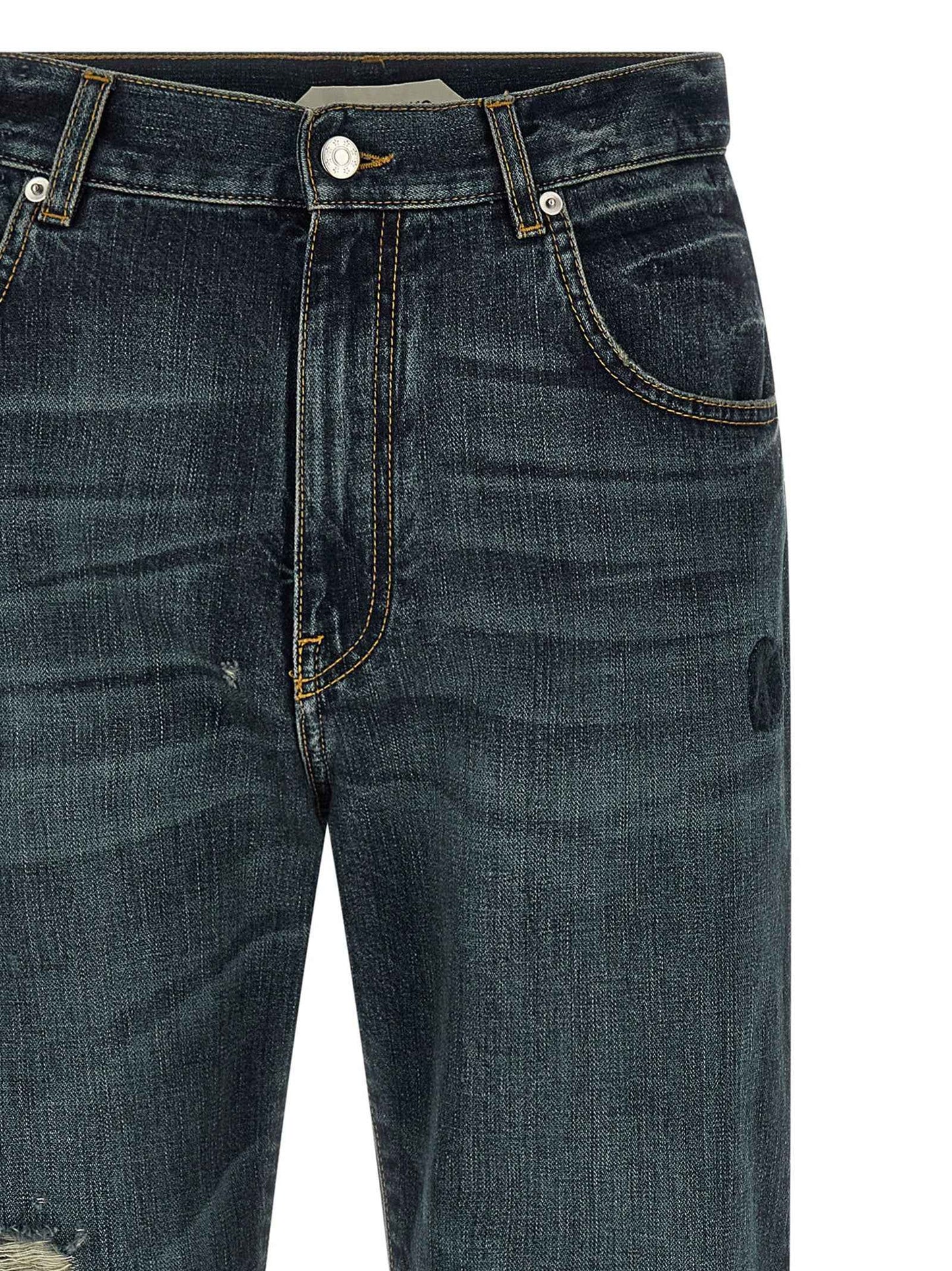 Blue Cotton Straight-Leg Jeans