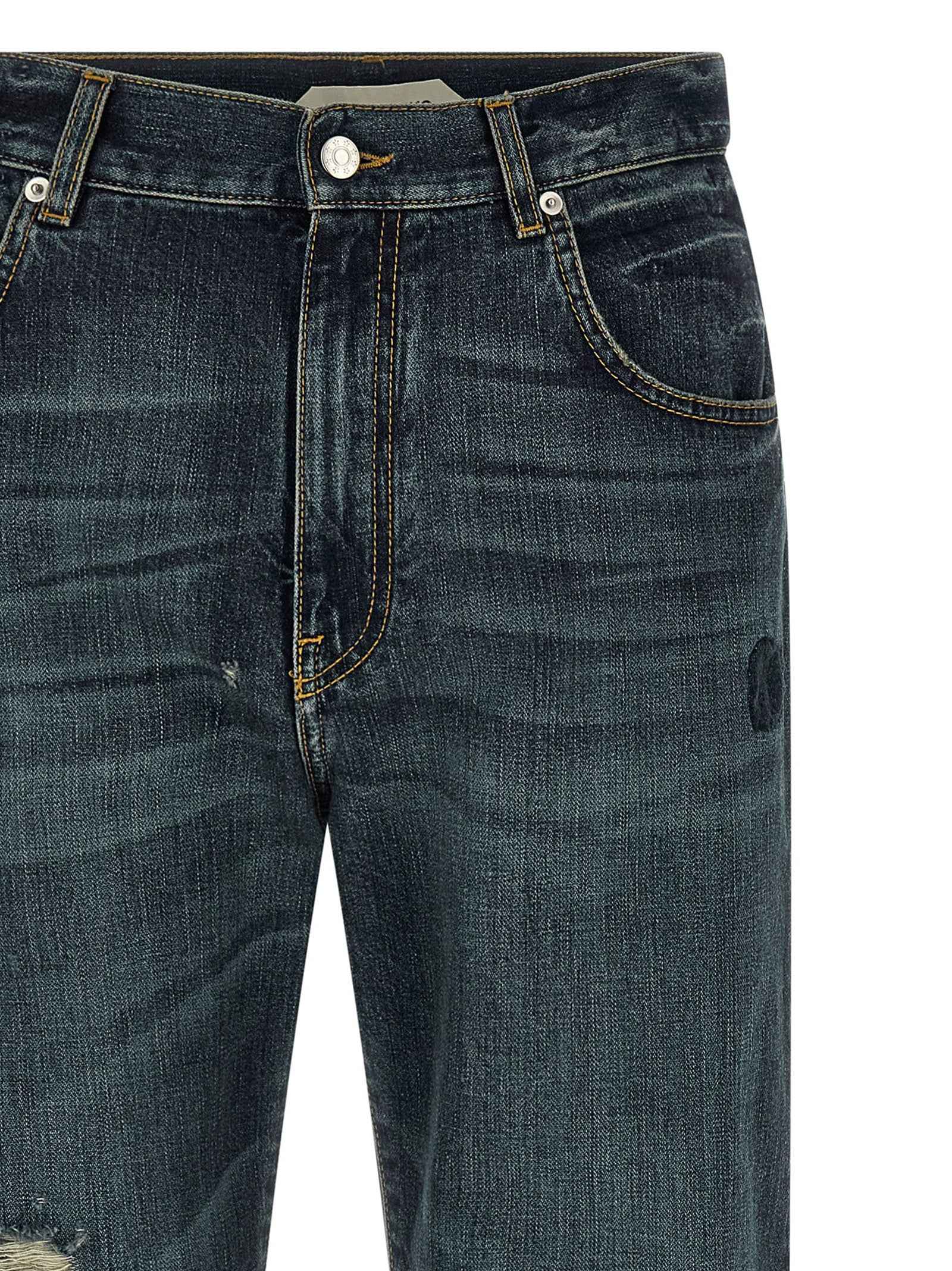 Blue Cotton Straight-Leg Jeans
