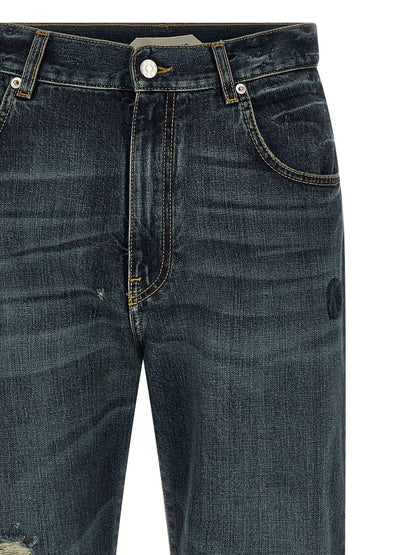 Blue Cotton Straight-Leg Jeans