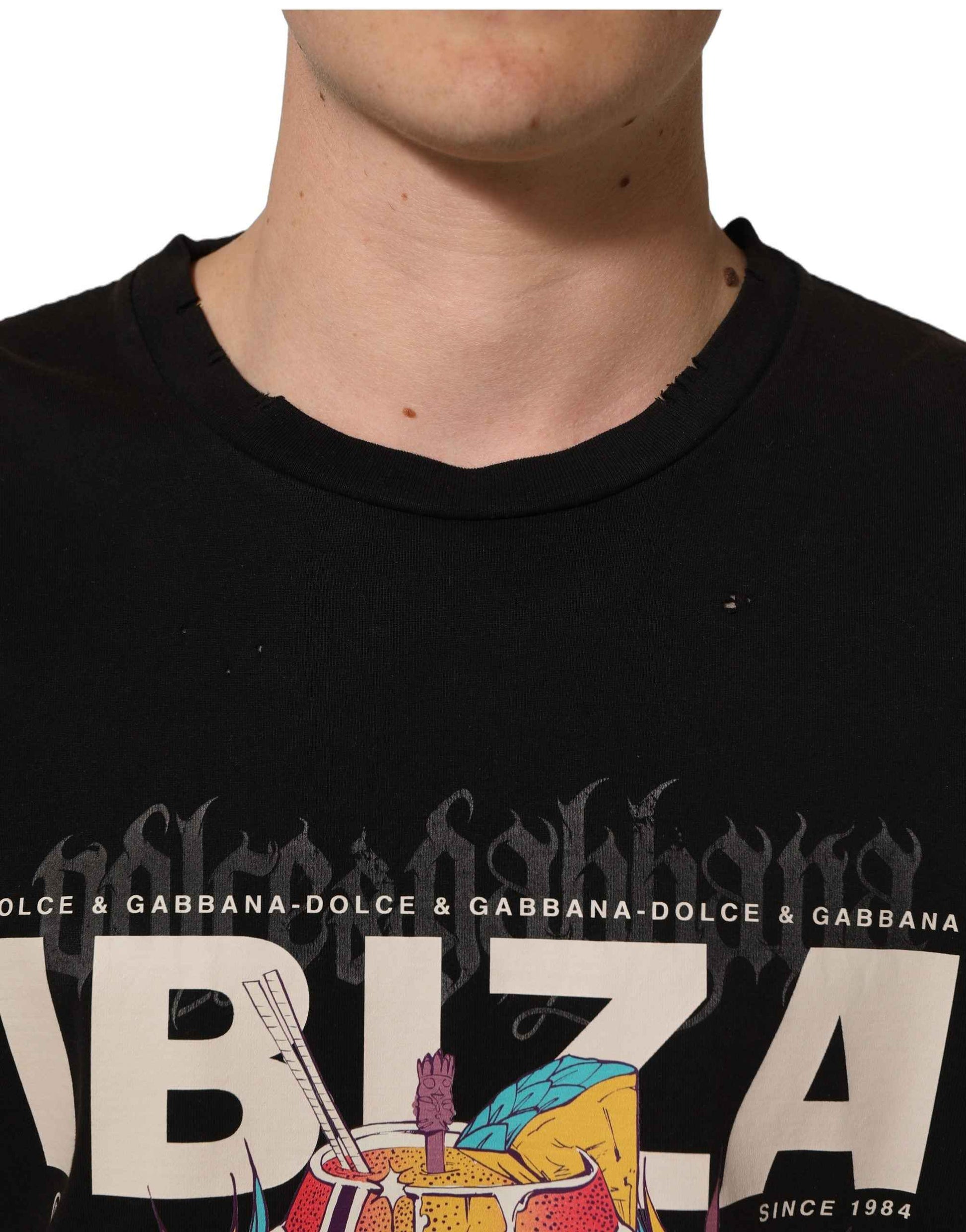 Black Tropical "IBIZA" Men Crew Neck T-shirt