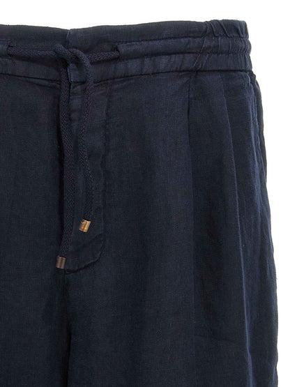Blue Linen Bermuda Shorts