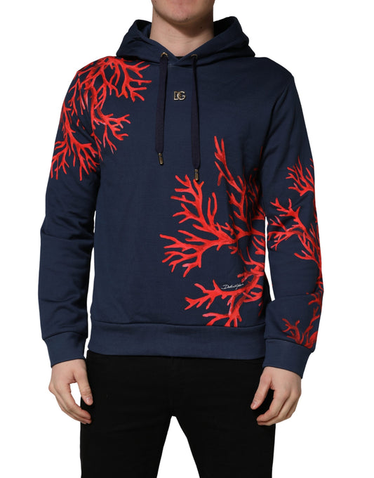 Blue Cotton Coral Logo Hooded Sweatshirt Sweater