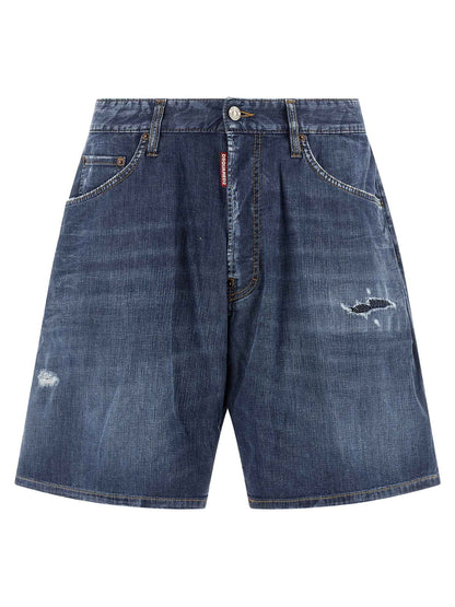Blue Cotton Bermuda Shorts