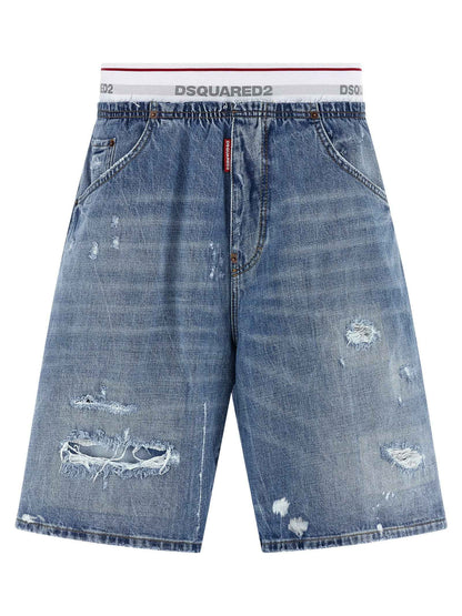 Blue Cotton Bermuda Shorts
