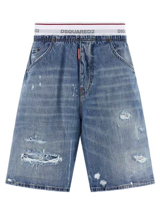 Blue Cotton Bermuda Shorts