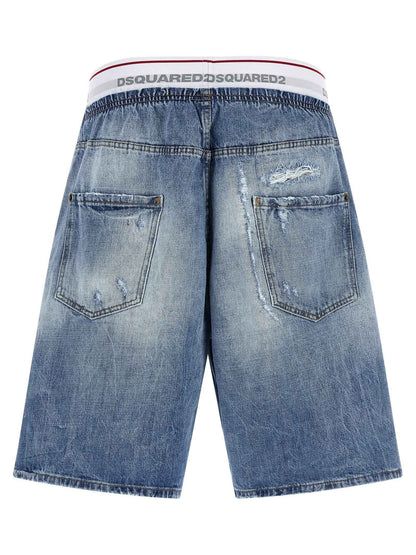 Blue Cotton Bermuda Shorts