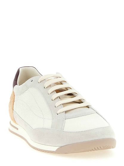 Beige Nubuc Leather Low Top Sneakers